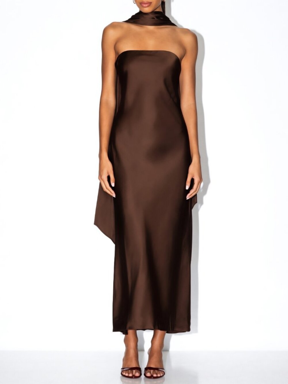 NWT House of Harlow 1960 x REVOLVE Mel Midi Dress Chocolate Brown Size Medium - Picture 3 of 6